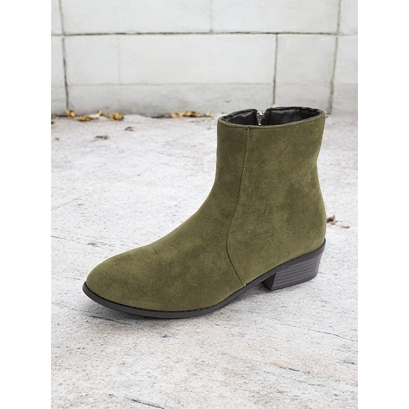 Women's Ankle Boots with Block Heel and Zip Closure | Size 6-10.5 | Brown, Green, Black