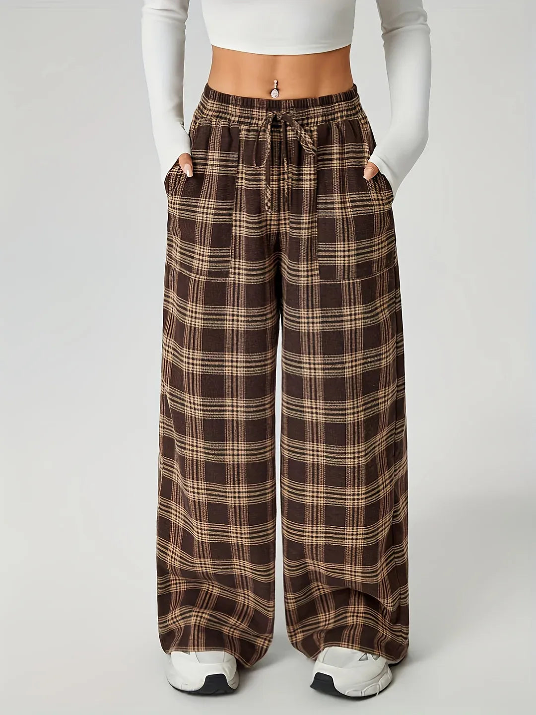 Quinn | Women's Plaid Wide-Leg Pants