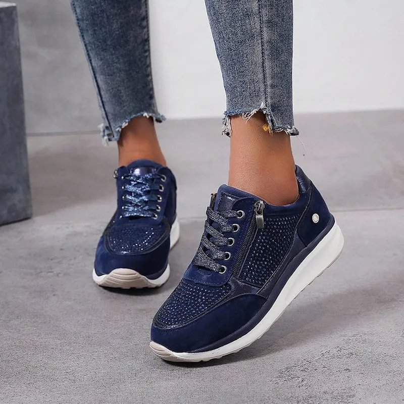 Women's Casual Sneakers, Lace-Up, Zip Detail, Platform Sole
