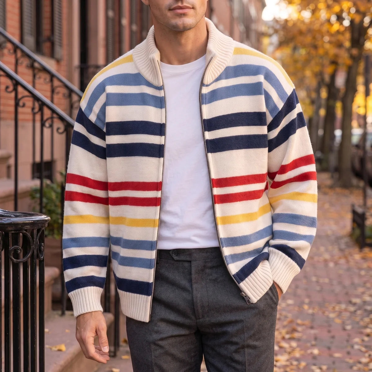 Ramsey Striped Zip Cardigan