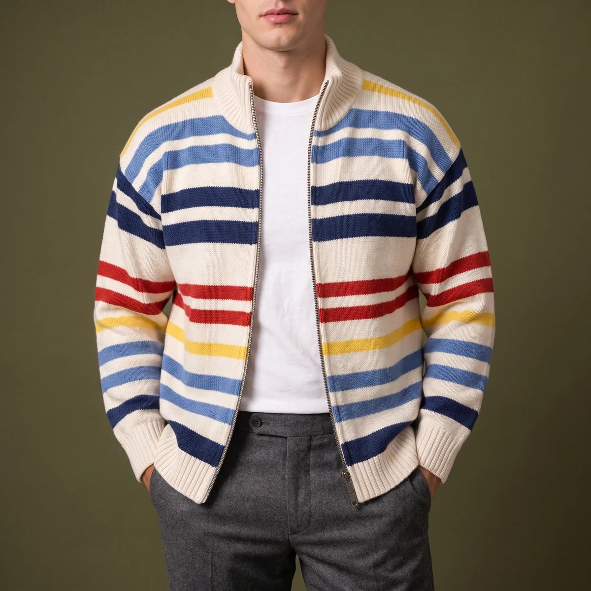 Ramsey Striped Zip Cardigan