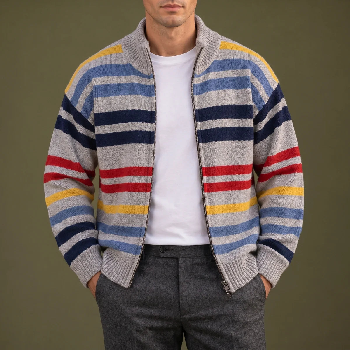 Ramsey Striped Zip Cardigan