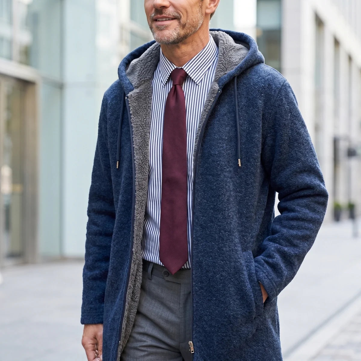 Randolph Sherpa Lined Longline Hooded Zip Jacket