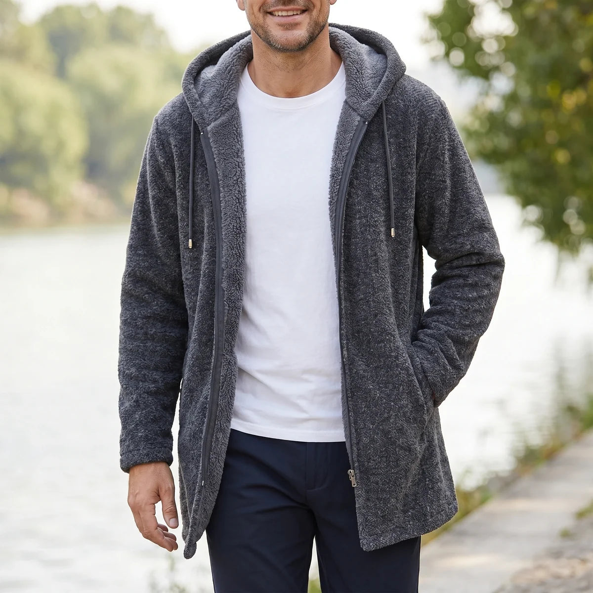 Randolph Sherpa Lined Longline Hooded Zip Jacket