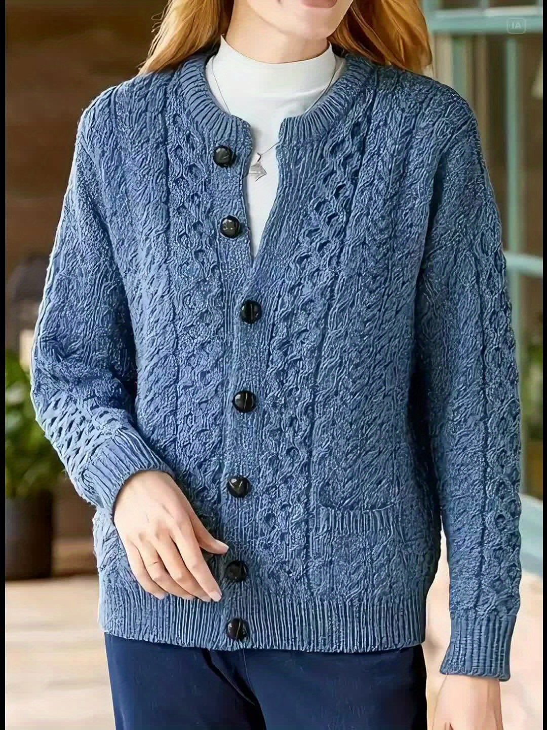 Rashida | Cable Knit Button-Front Cardigan for Women