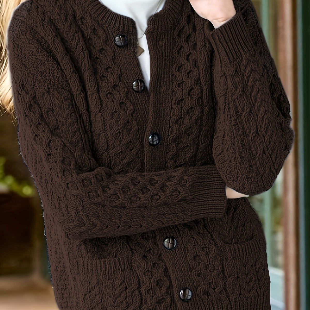 Rashida | Cable Knit Button-Front Cardigan for Women