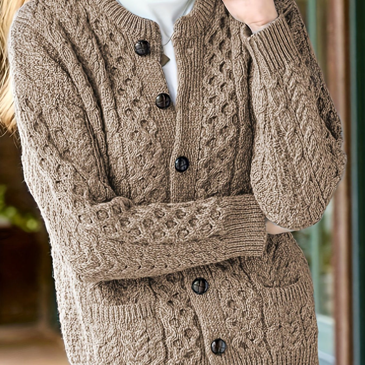 Rashida | Cable Knit Button-Front Cardigan for Women