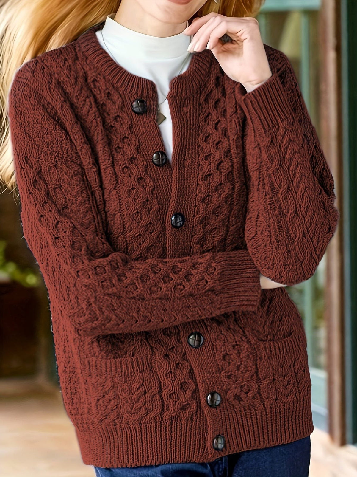 Rashida | Cable Knit Button-Front Cardigan for Women