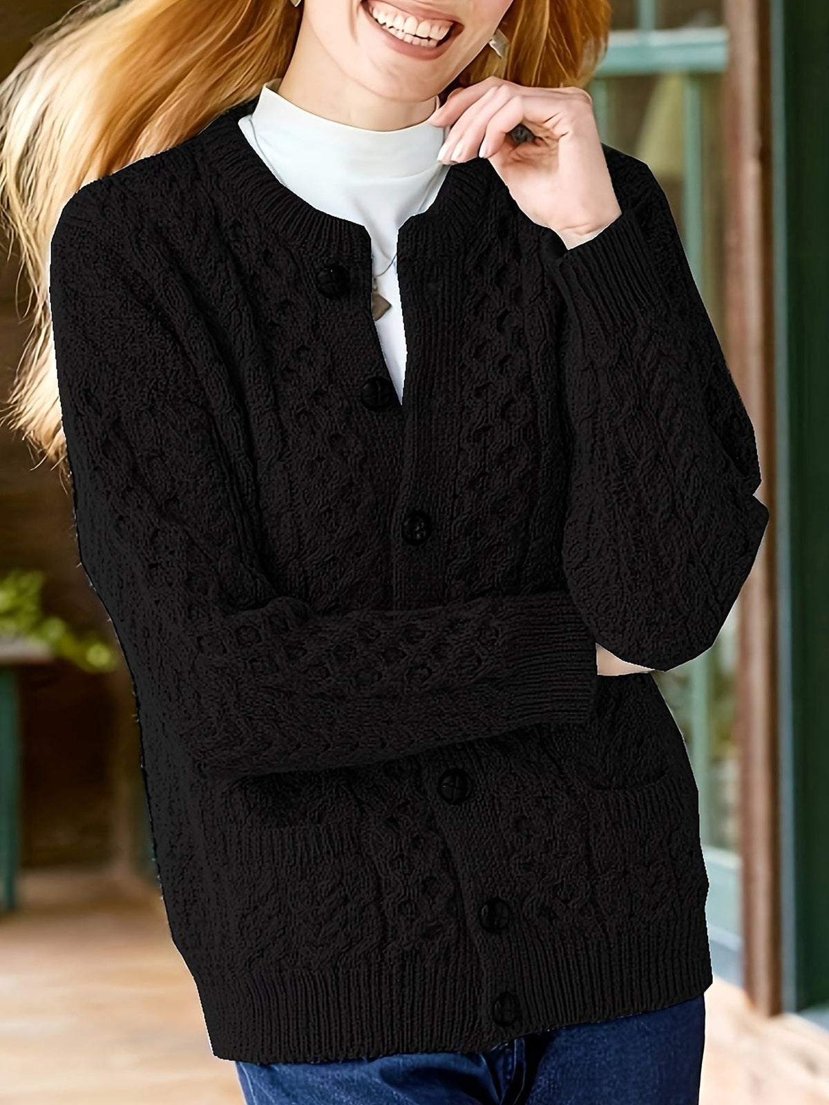 Rashida | Cable Knit Button-Front Cardigan for Women