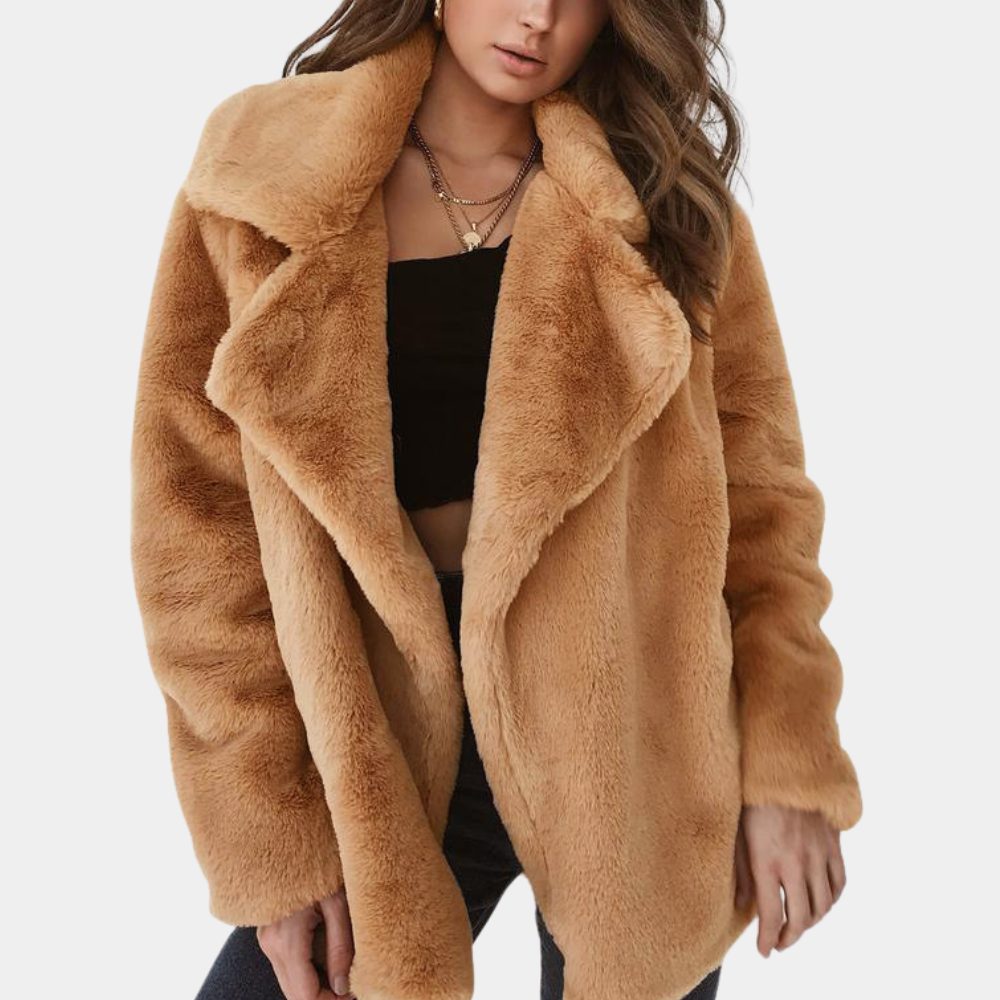 Reagan | Faux Fur Long Winter Coat with Lapel Collar for Women