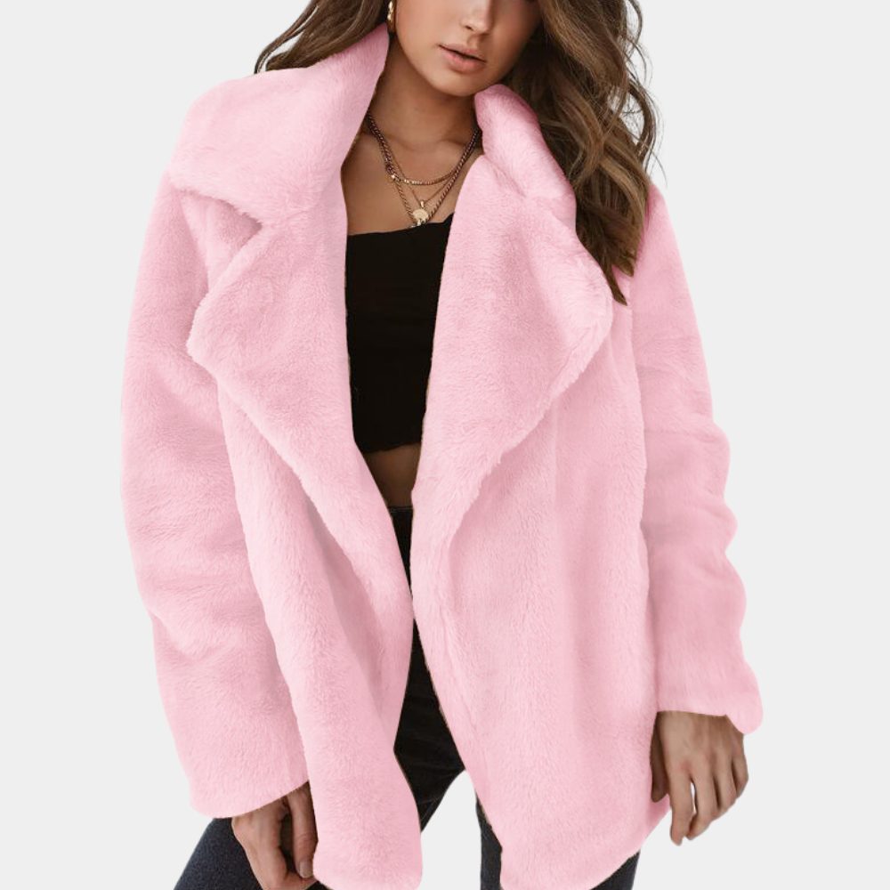 Reagan | Faux Fur Long Winter Coat with Lapel Collar for Women