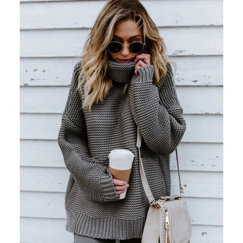 Reagan | Ribbed Knit Oversized Sweater with Roll Neck for Women
