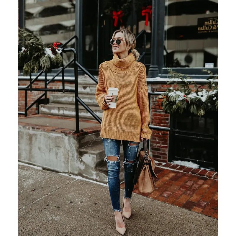 Reagan | Ribbed Knit Oversized Sweater with Roll Neck for Women