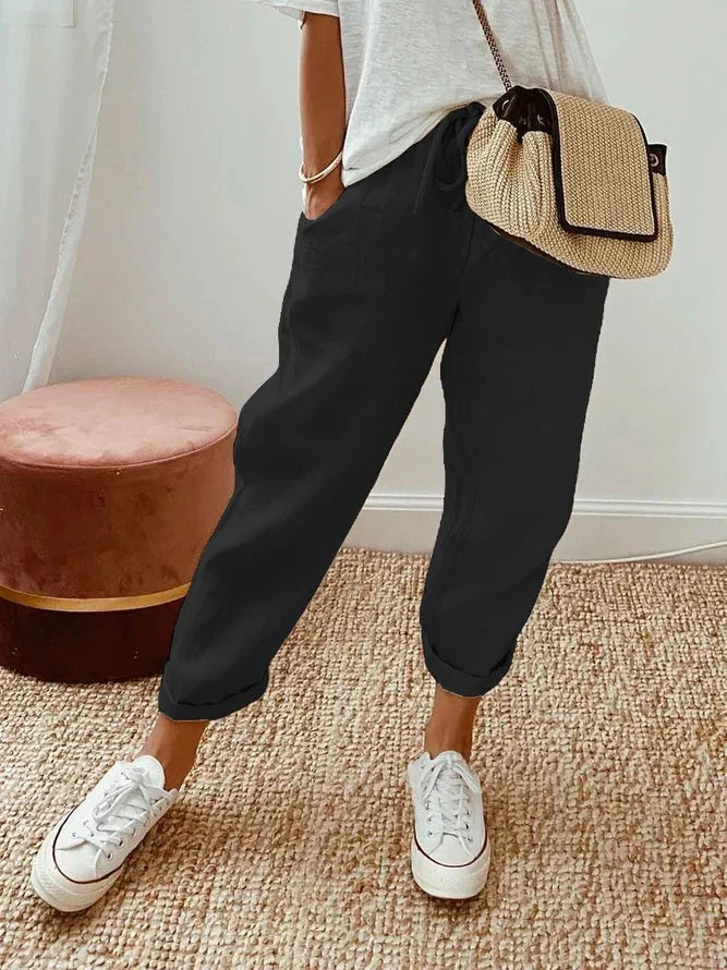Rebecca | Women's Linen Drawstring Casual Pants with Side Pockets