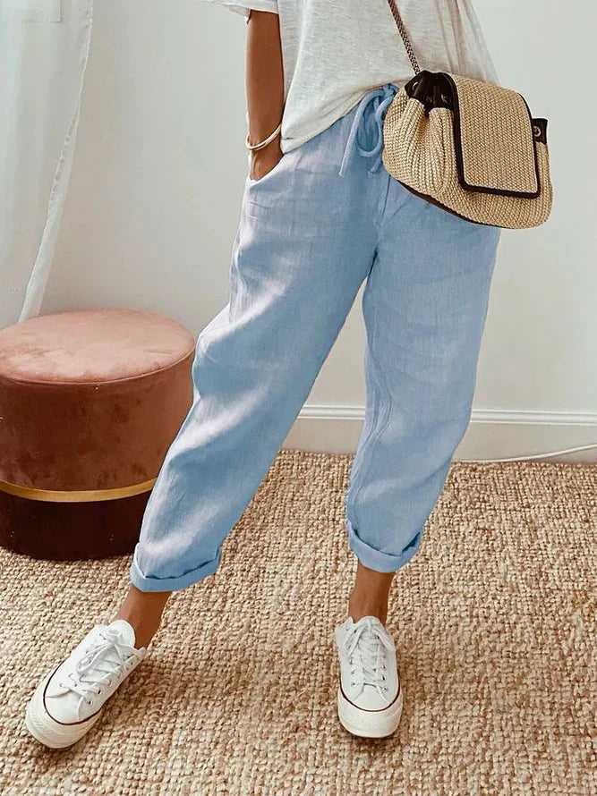 Rebecca | Women's Linen Drawstring Casual Pants with Side Pockets
