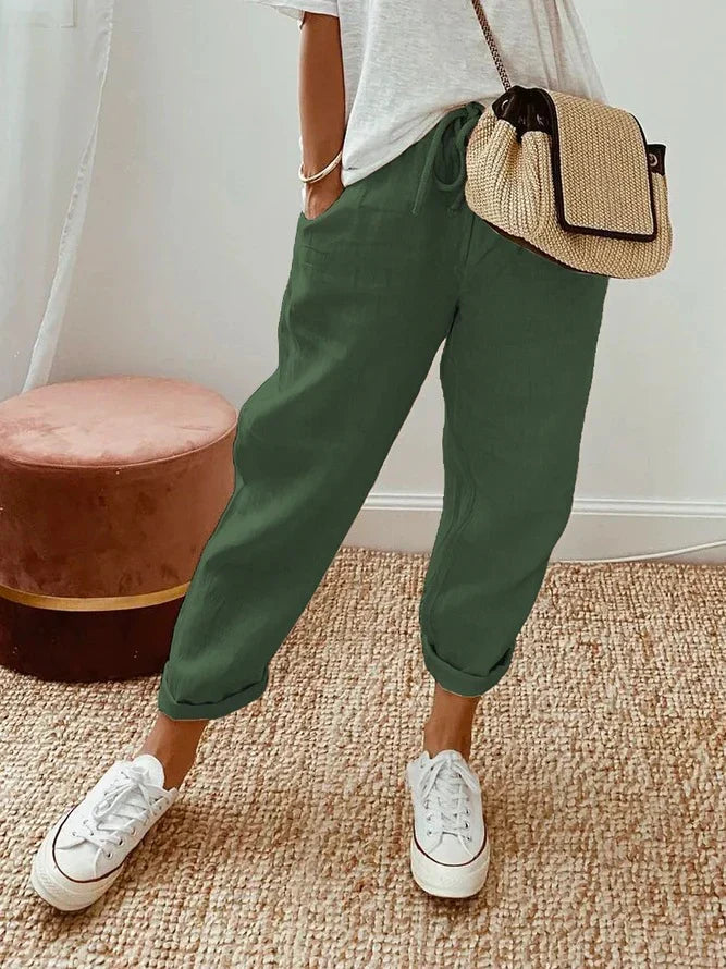 Rebecca | Women's Linen Drawstring Casual Pants with Side Pockets