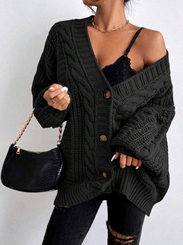 Rebecca - Women's Cable Knit Button-Front Cardigan