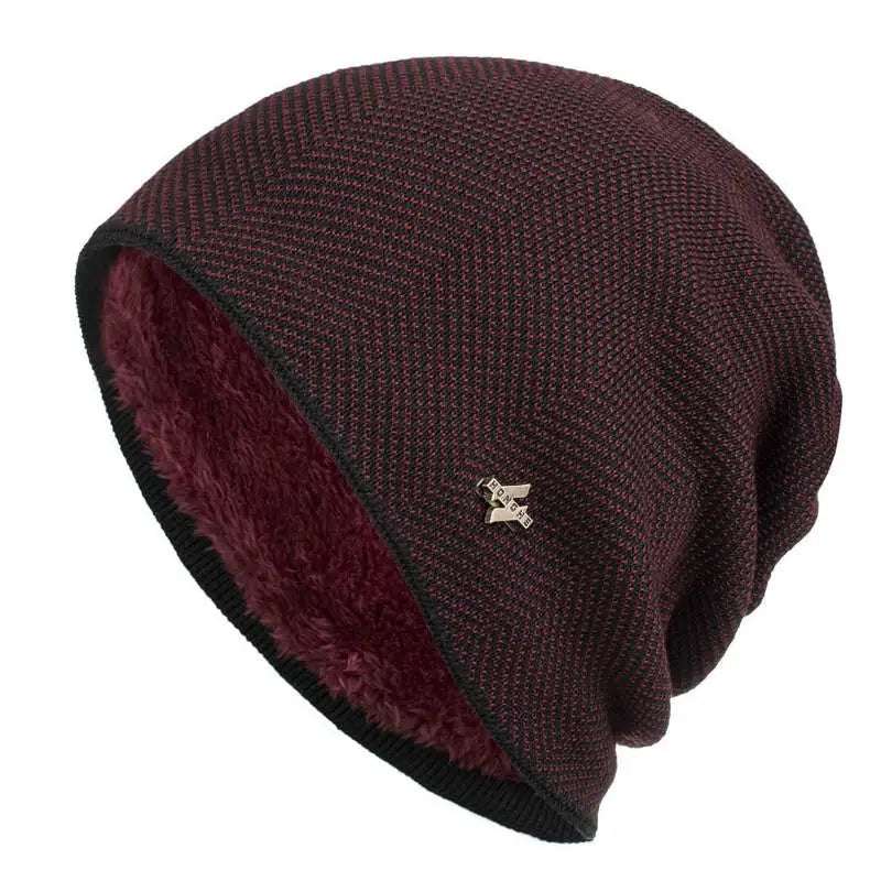 Alex | Unisex Herringbone Knit Beanie with Faux Fur Lining | Windproof, Stretch Slouch Fit | Burgundy, Charcoal and More