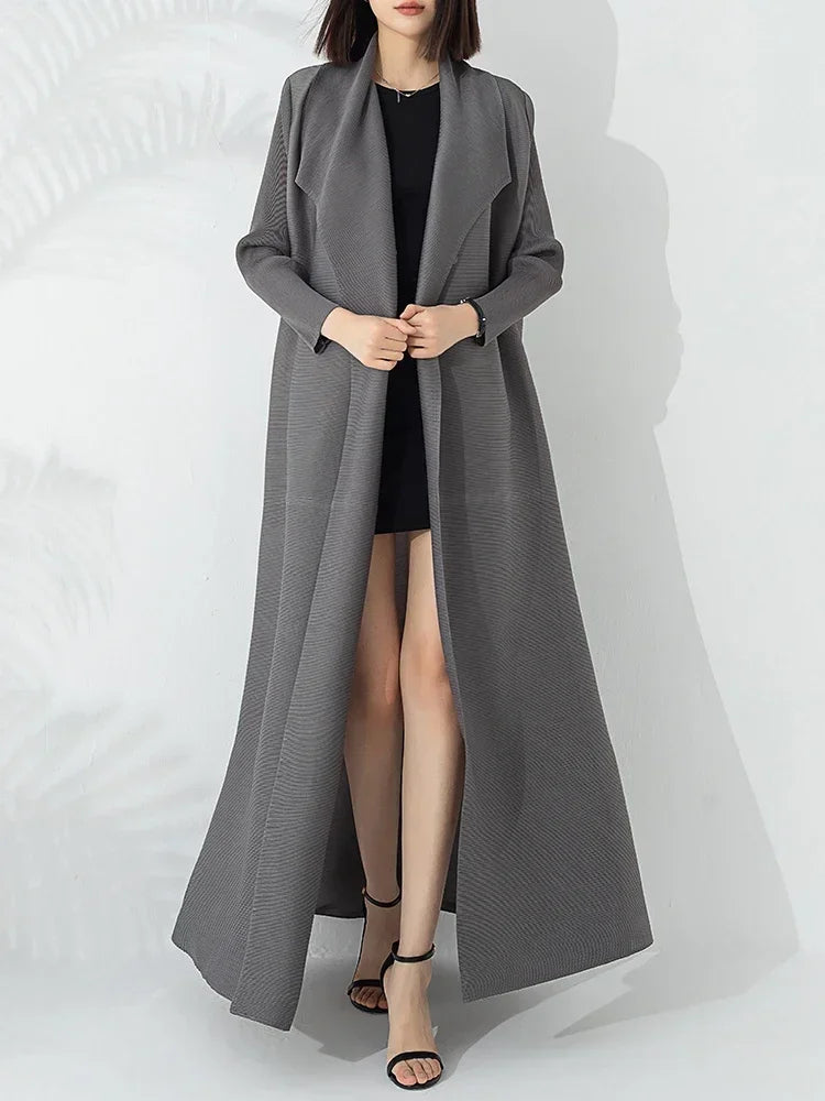 Crystal | Womens Belted A-Line Long Coat | Funnel Neck, Included Belt, Full Length | Taupe and Black, One Size