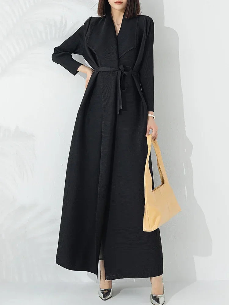 Crystal | Womens Belted A-Line Long Coat | Funnel Neck, Included Belt, Full Length | Taupe and Black, One Size