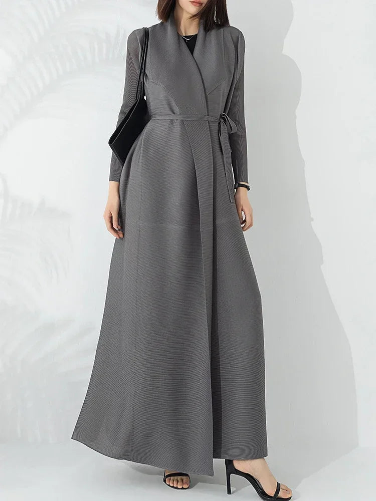 Crystal | Womens Belted A-Line Long Coat | Funnel Neck, Included Belt, Full Length | Taupe and Black, One Size