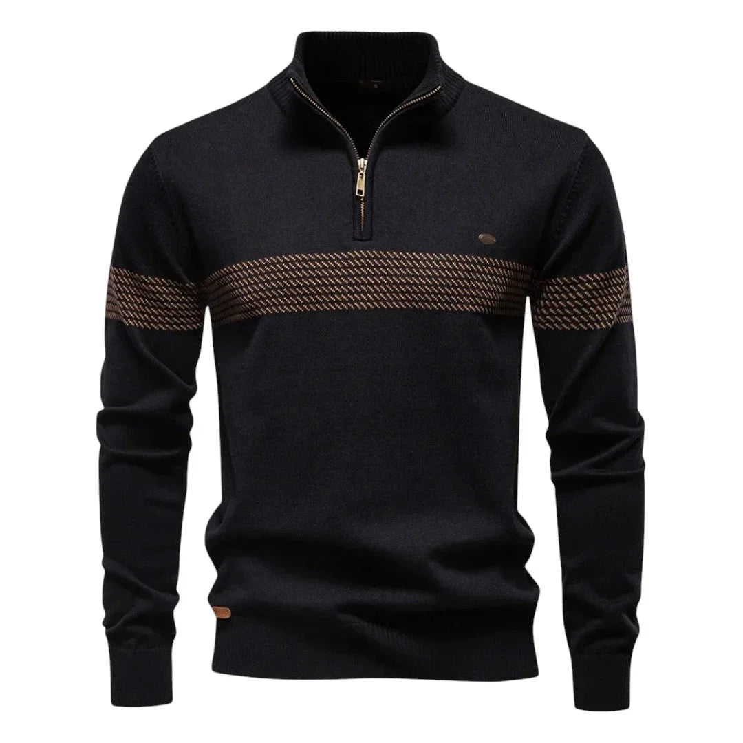 Women's striped knit stand collar half zip sweater
