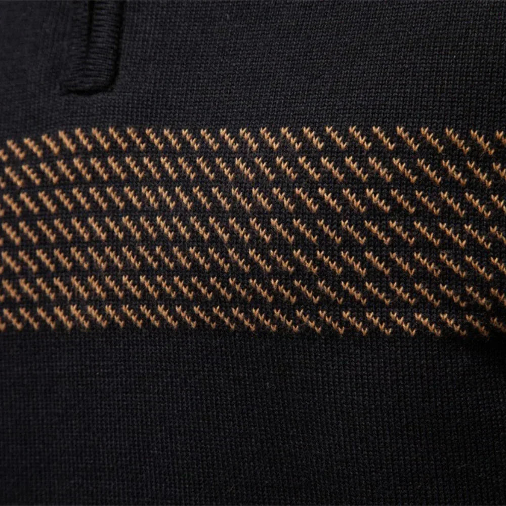 Women's striped knit stand collar half zip sweater
