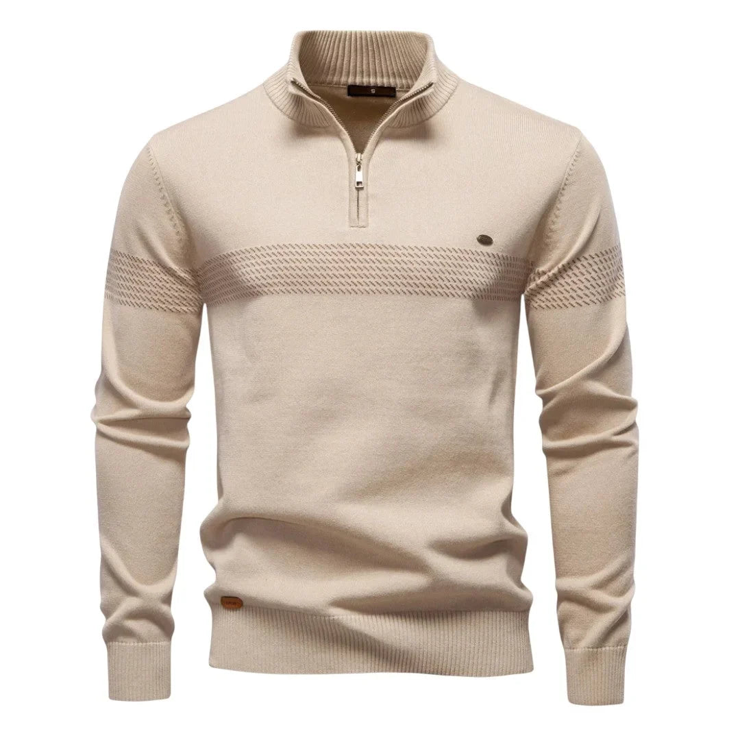 Women's striped knit stand collar half zip sweater