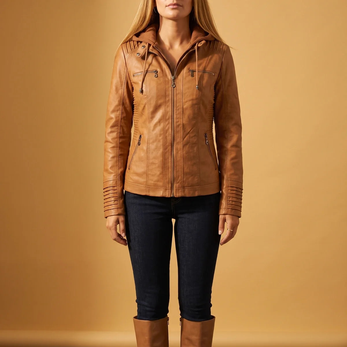 Elowen Hooded Moto Leather Jacket