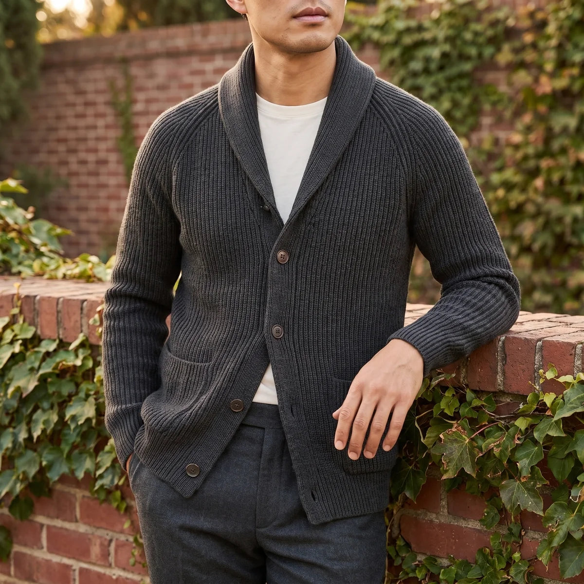 Desmond Ribbed Shawl Collar Cardigan
