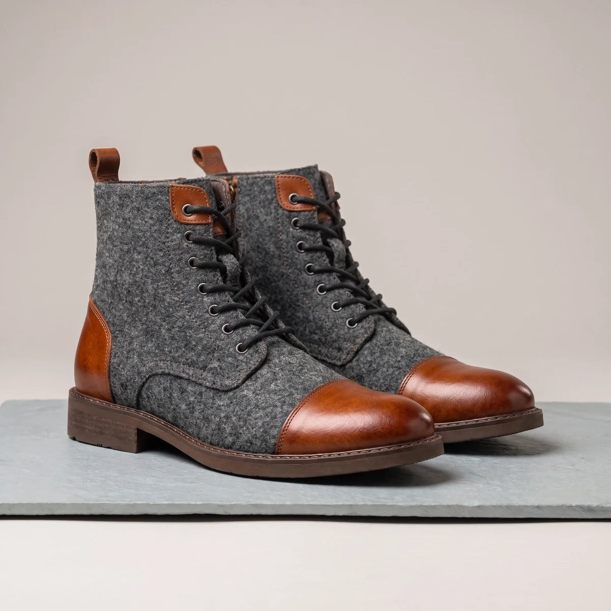 Lowell Wool Panel Cap Toe Boots