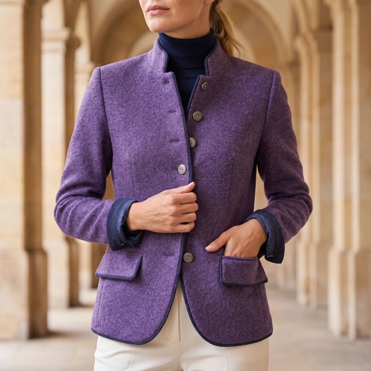 Rosamund Stand Collar Wool Blazer