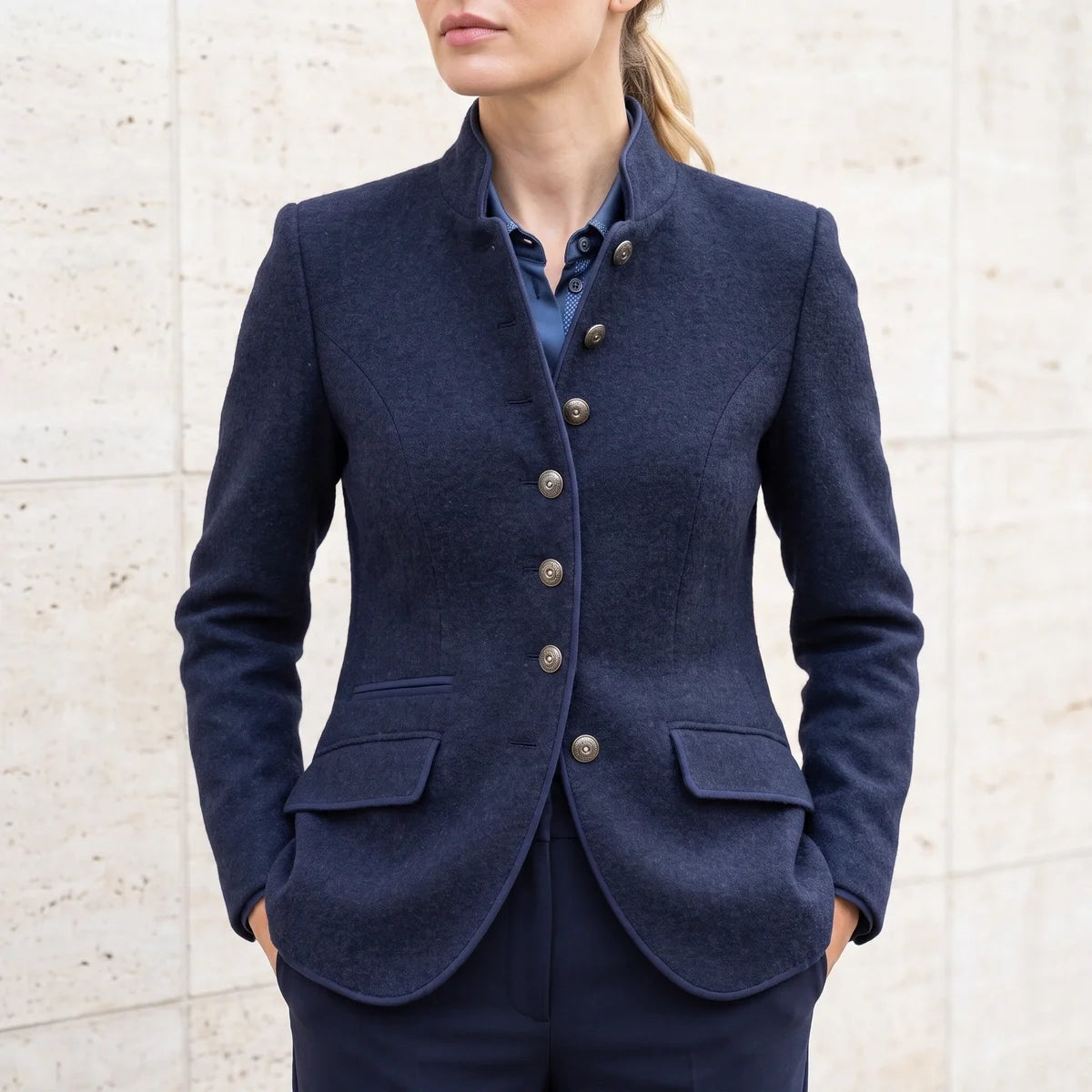 Rosamund Stand Collar Wool Blazer