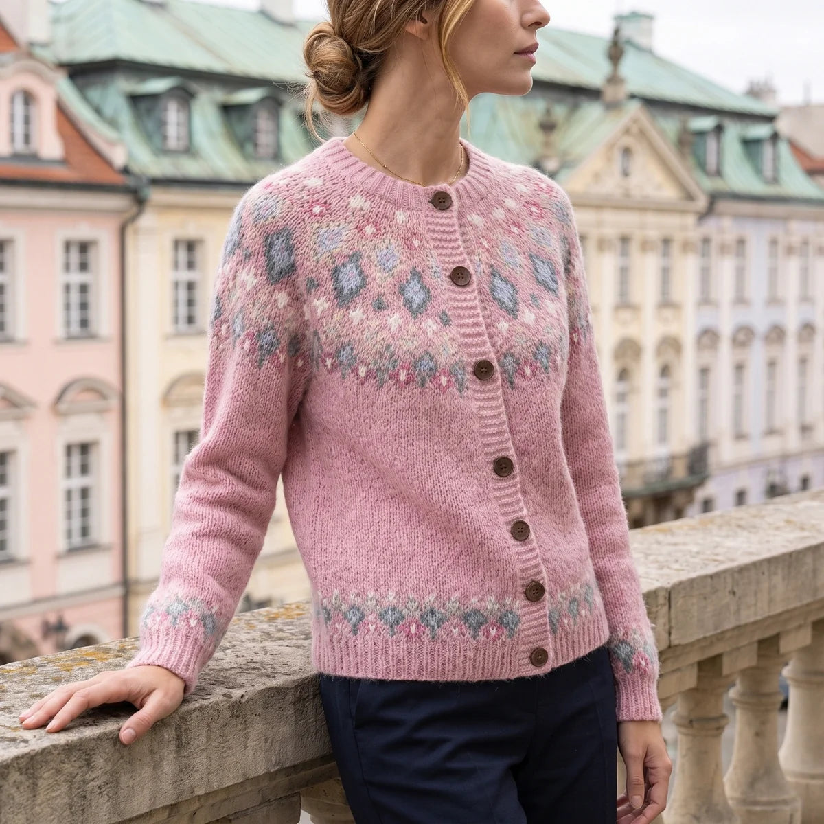 Flora Fair Isle Yoke Button Cardigan