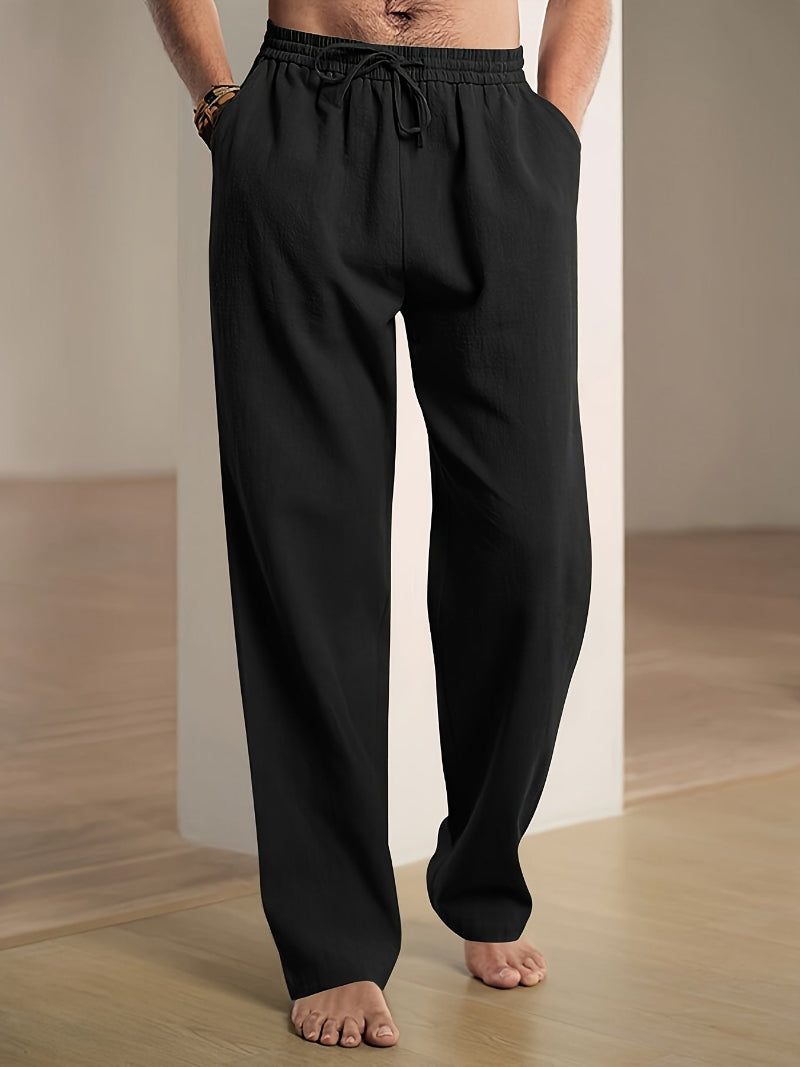 Relaxed Fit Drawstring Straight Leg Trousers for Men