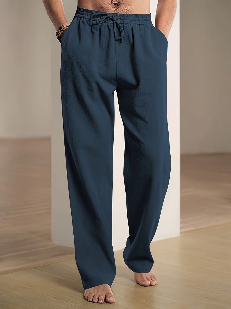 Relaxed Fit Drawstring Straight Leg Trousers for Men