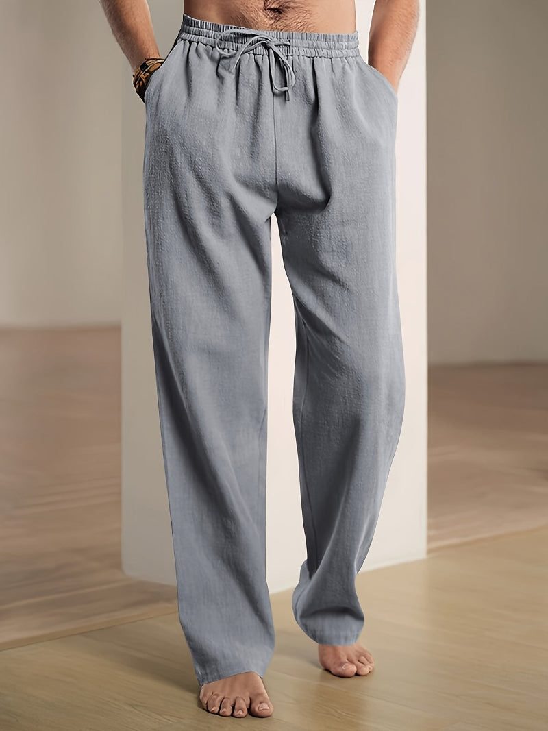 Relaxed Fit Drawstring Straight Leg Trousers for Men