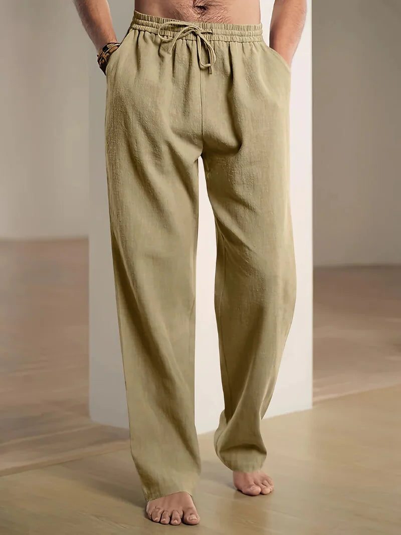 Relaxed Fit Drawstring Straight Leg Trousers for Men
