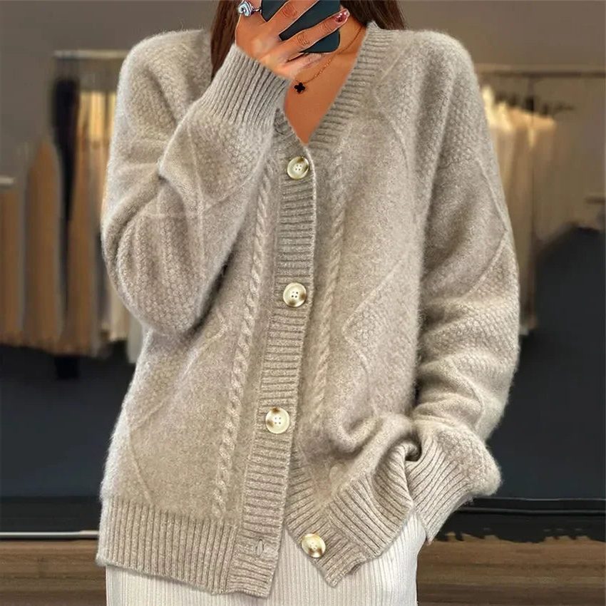 Henriette | Ribbed Knit Long Cardigan with Button Closure for Women