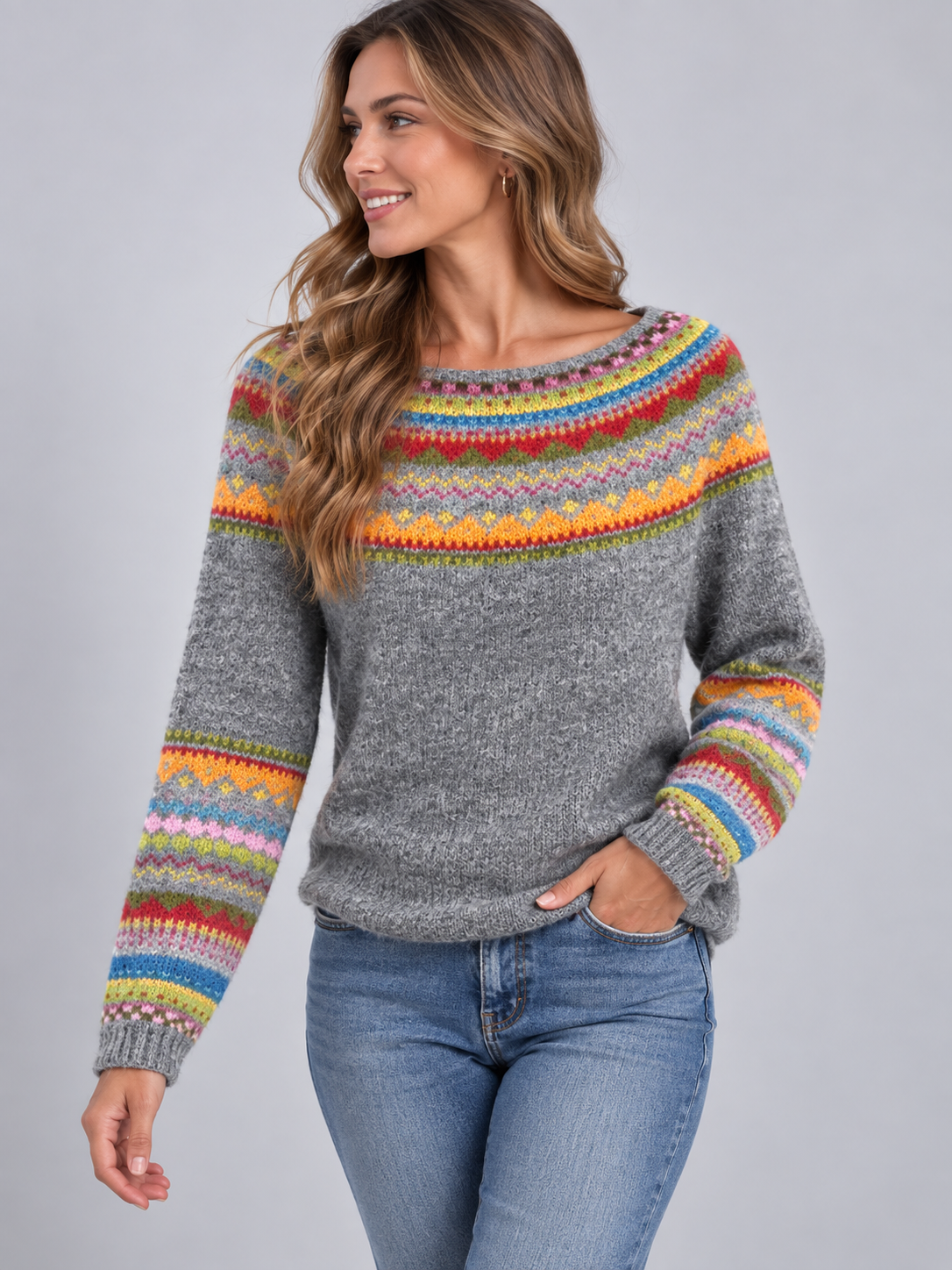Rita | Fair Isle Knit Sweater with Crew Neck for Women