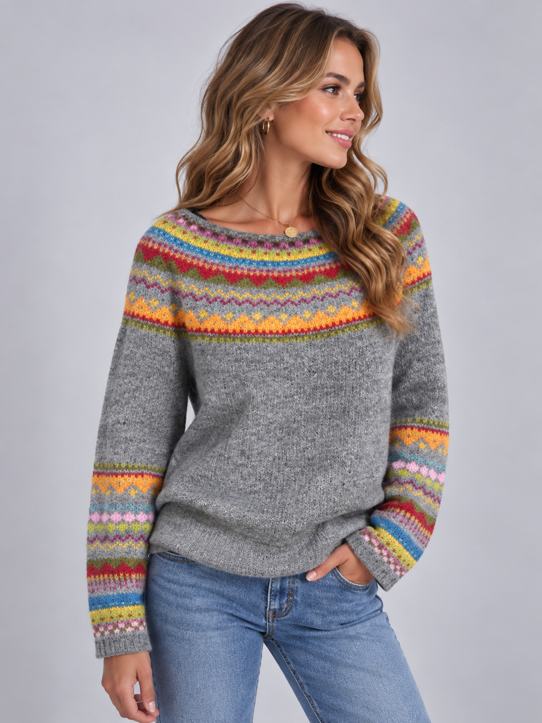 Rita | Fair Isle Knit Sweater with Crew Neck for Women