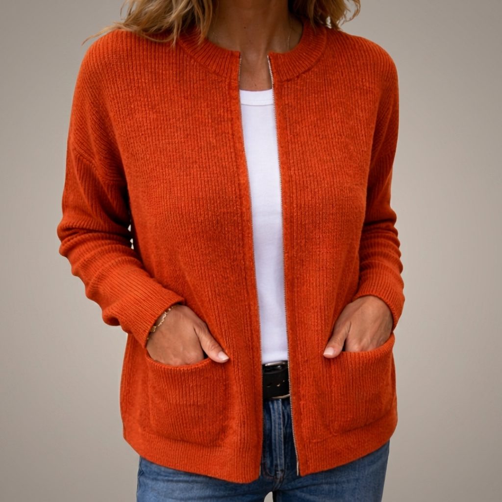 Romola | Ribbed Knit Cardigan with Long Sleeves and Pockets for Women