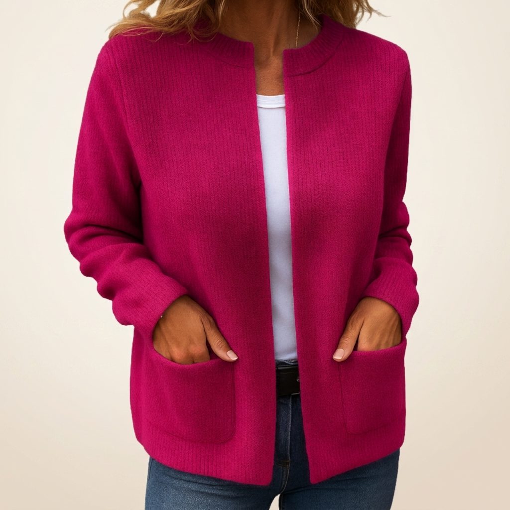 Romola | Ribbed Knit Cardigan with Long Sleeves and Pockets for Women
