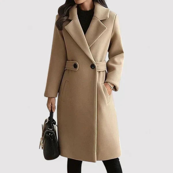 Women's Belted Double-Breasted Coat Longline Tailored