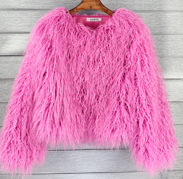 Women's Shaggy Faux Fur Jacket Round Neck Long Sleeve