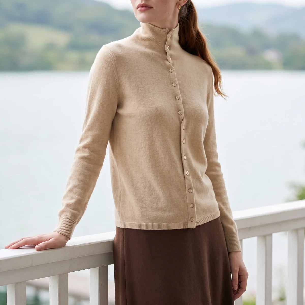Rosaline Cashmere High Neck Button Cardigan