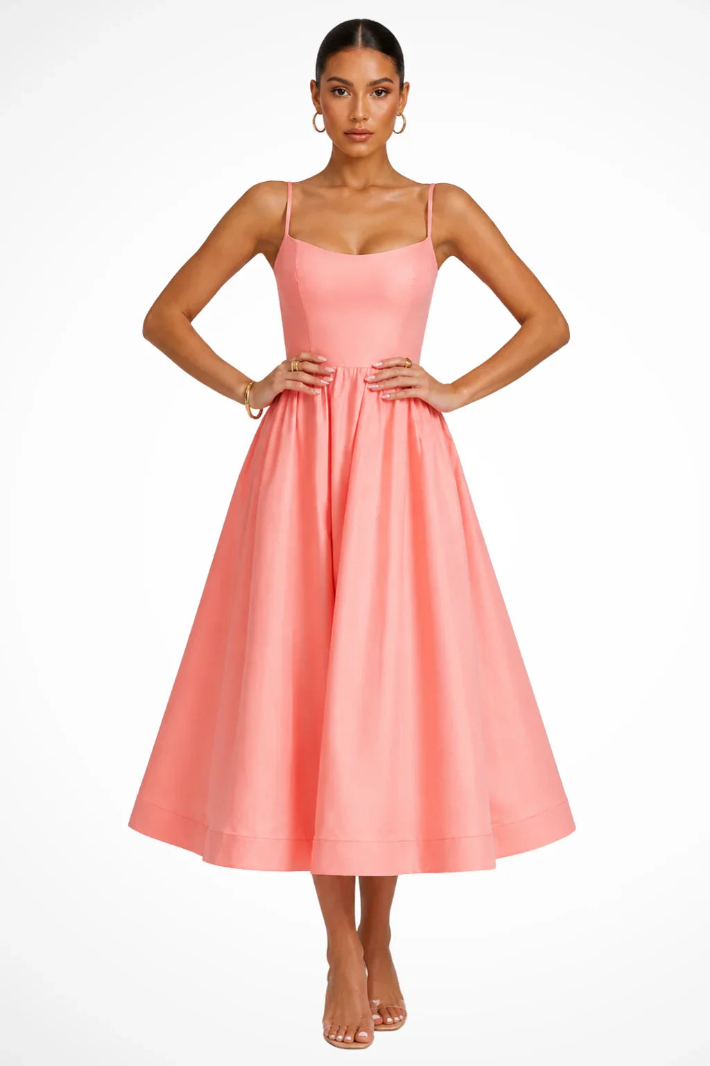 Rosemary | Women's Square Neck Cami Strap Occasion Evening Midi Dress