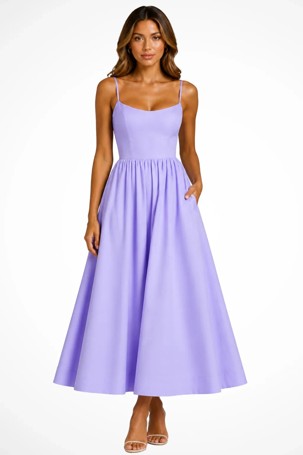 Rosemary | Women's Square Neck Cami Strap Occasion Evening Midi Dress