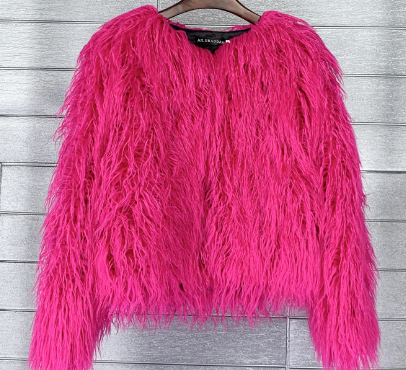 Women's Shaggy Faux Fur Jacket Round Neck Long Sleeve