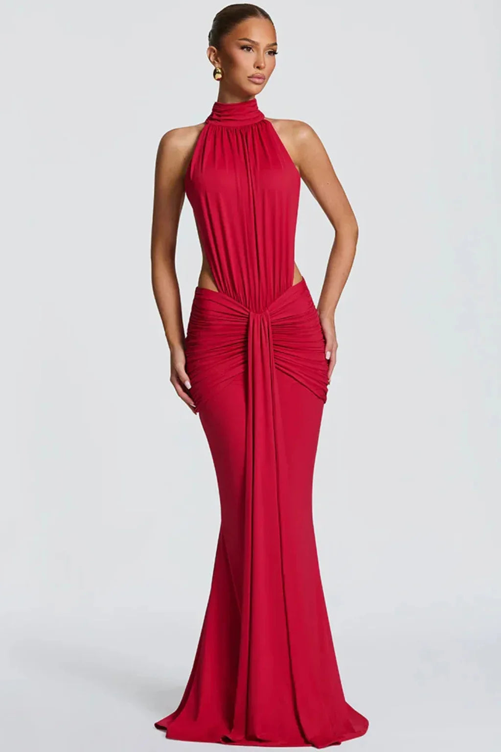 Rowena | Halter Neck Bodycon Wedding Guest Maxi Dress